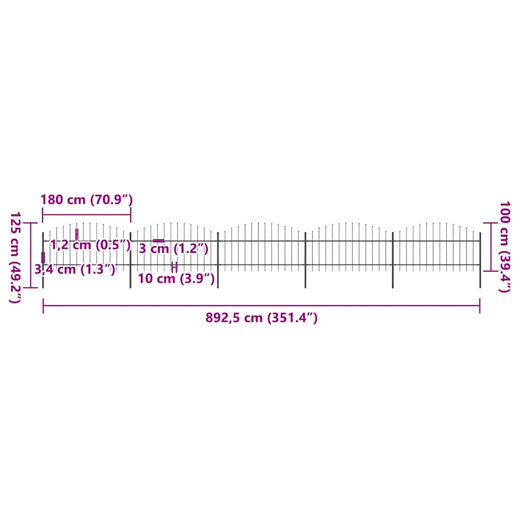Recinzione Giardino Punta a Lancia (1-1,25)x8,5m Acciaio Nera cod mxl 22643