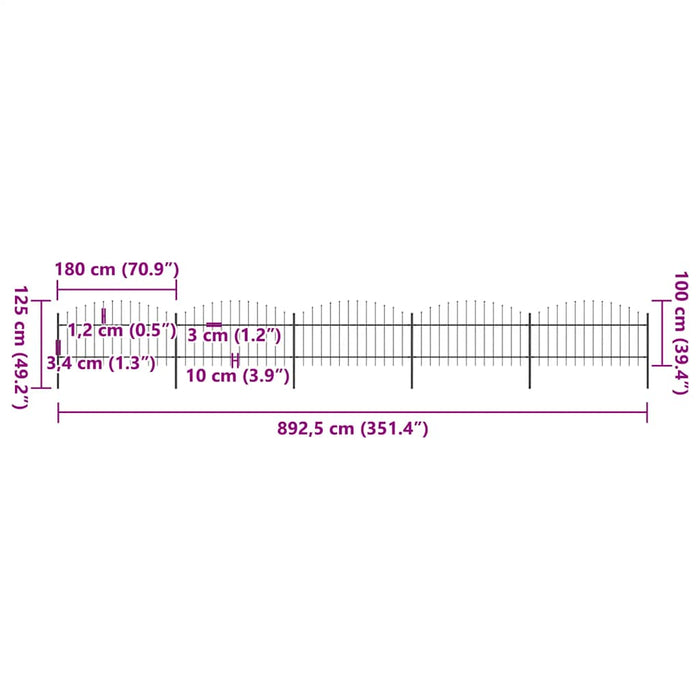 Recinzione Giardino Punta a Lancia (1-1,25)x8,5m Acciaio Nera cod mxl 22643