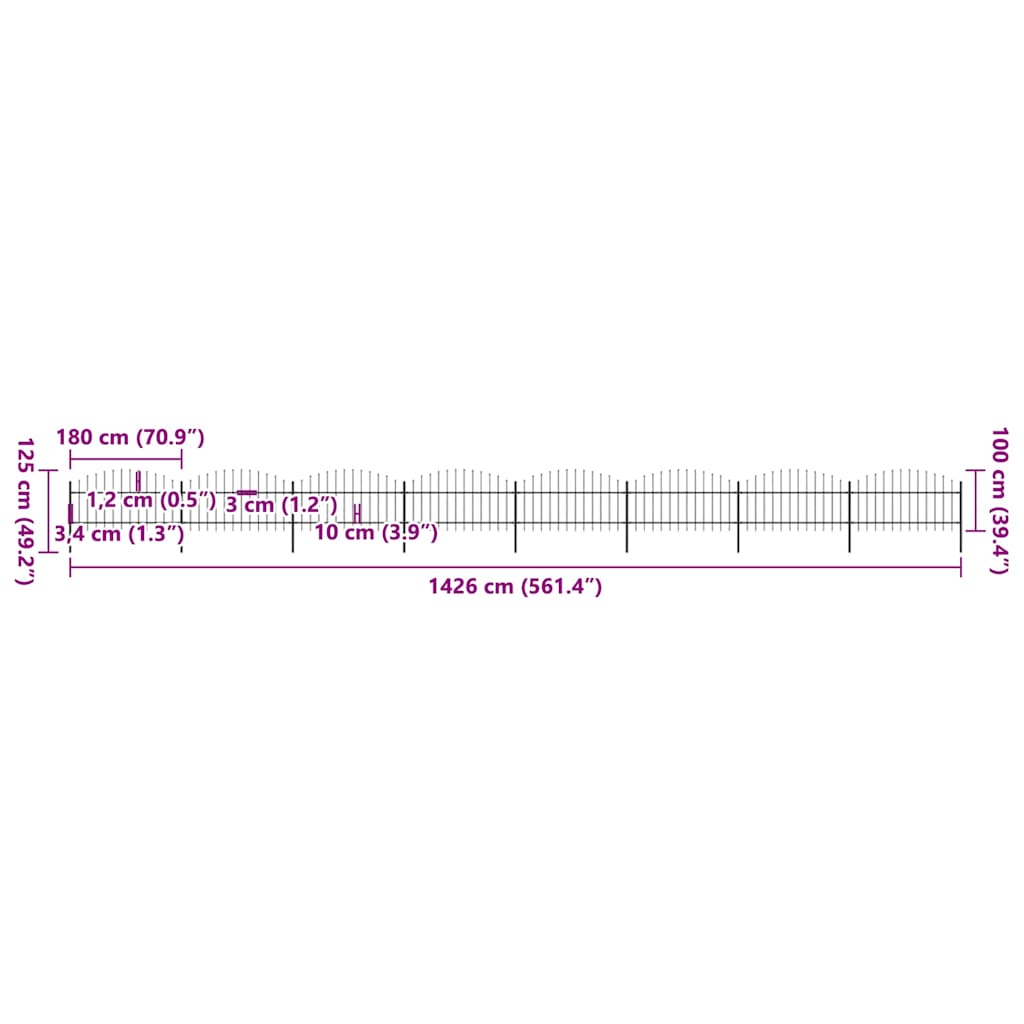 Recinzione Giardino Punta a Lancia(1-1,25)x13,6m Acciaio Nero cod mxl 22645