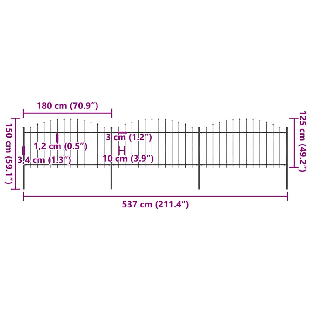 Recinzione Giardino Punta a Lancia (1,25-1,5)x5,1m Acciaio Nera cod mxl 12115