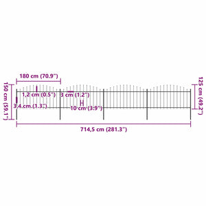 Recinzione Giardino Punta a Lancia (1,25-1,5)x3,4m Acciaio Nero