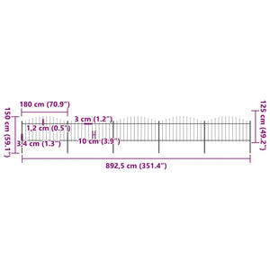Recinzione Giardino Punta a Lancia (1,25-1,5)x8,5m Acciaio Nera cod mxl 12120