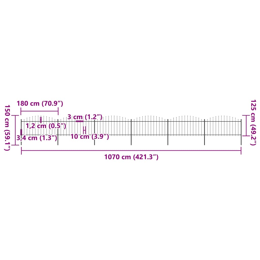 Recinzione Giardino Punta Lancia (1,25-1,5)x10,2m Acciaio Nera cod mxl 12090