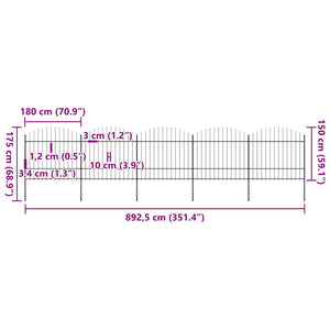Recinzione da Giardino con Punta a Lancia in Acciaio 892,5x175 cm Nero 277743