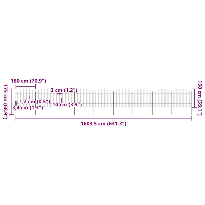 Recinto Giardino Punta a Lancia (1,5-1,75)x15,3m Acciaio Nera