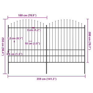Recinzione Giardino Punta a Lancia (1,75-2)x3,4m Acciaio Nera cod mxl 16242