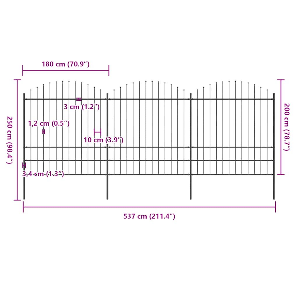 Recinzione Giardino Punta a Lancia (1,75-2)x5,1m Acciaio Nera cod mxl 15595