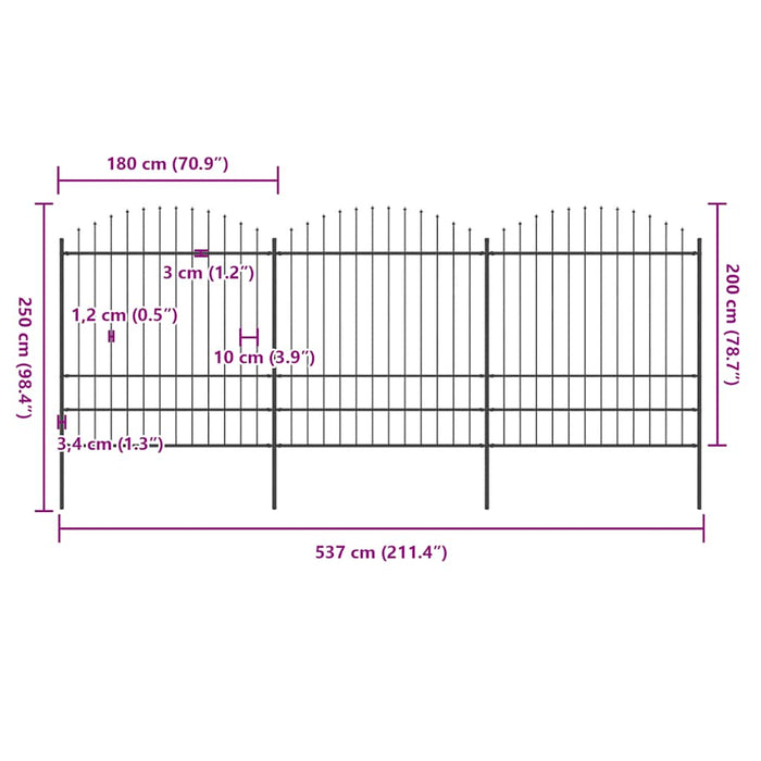 Recinzione Giardino Punta a Lancia (1,75-2)x5,1m Acciaio Nera cod mxl 15595