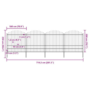 Recinzione da Giardino con Punta a Lancia in Acciaio 714,5x200 cm Nero 277751