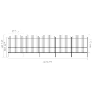 Recinzione Giardino Punta a Lancia (1,75-2)x8,5m Acciaio Nera