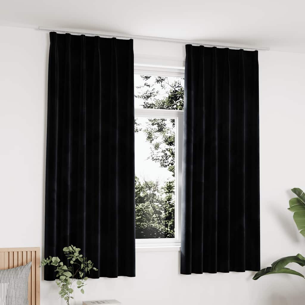 Tende Oscuranti con Ganci 2 pz Nere in Velluto 140x175 cm 134492