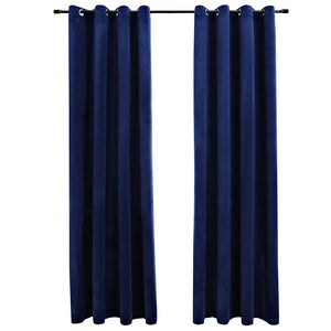 Tende Oscuranti con Anelli 2 pz Blu Scuro in Velluto 140x175 cm cod mxl 58307
