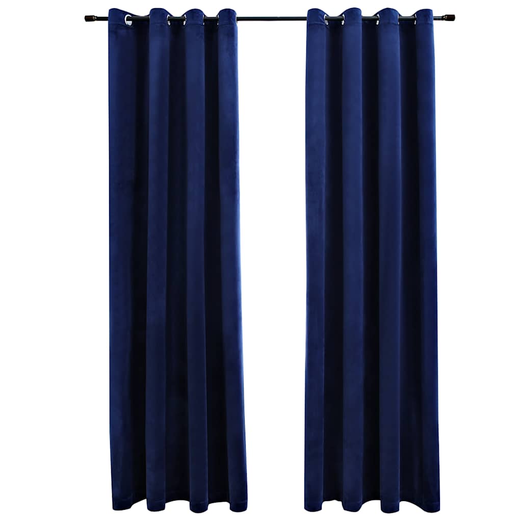 Tende Oscuranti con Anelli 2 pz Blu Scuro in Velluto 140x225 cm 134529