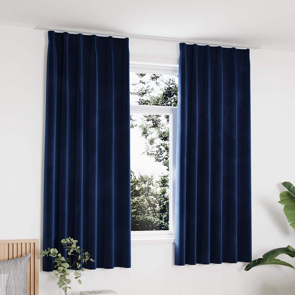 Tende Oscuranti con Ganci 2 pz Blu Scuro in Velluto 140x175 cmcod mxl 80739