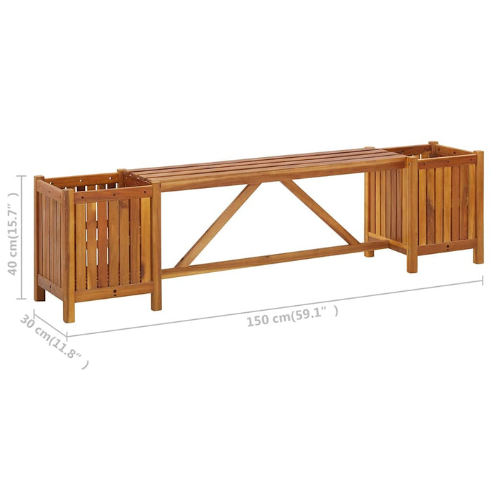 Panca Giardino con 2 Fioriere 150x30x40cm Legno Massello Acacia 46344