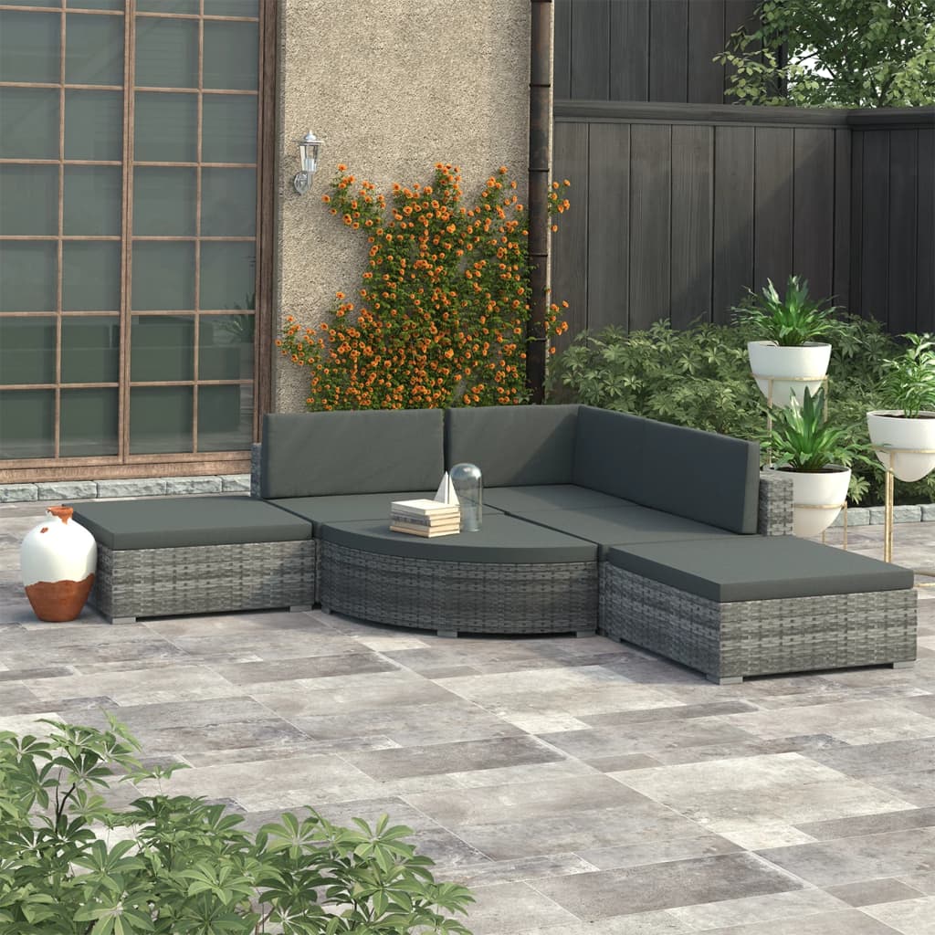 Set Divani da Giardino 6 pz con Cuscini in Polyrattan Grigio cod mxl 35610