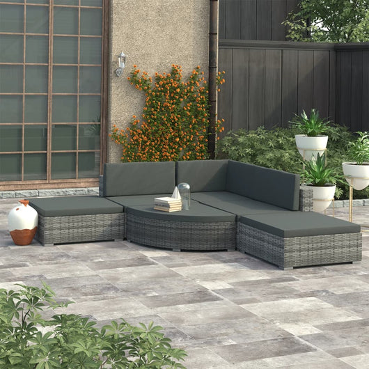 Set Divani da Giardino 6 pz con Cuscini in Polyrattan Grigio cod mxl 35610
