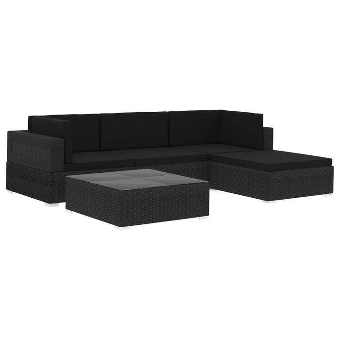Set Divani da Giardino 5 pz con Cuscini in Polyrattan Nero cod mxl 35753