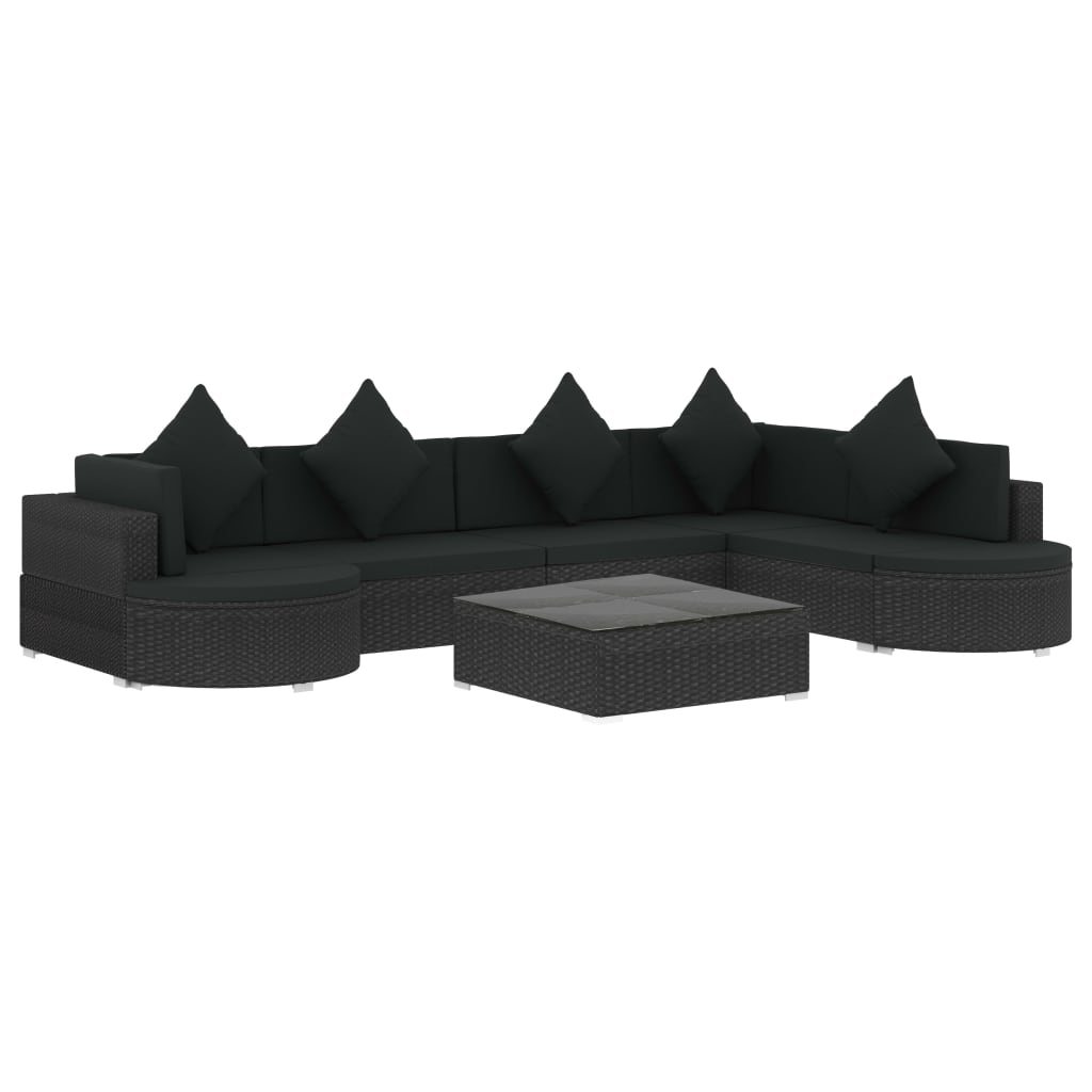 Set di mobili da giardino mobili da esterno 8 pezzi con cuscini in resina di vimini nero 02_0017762