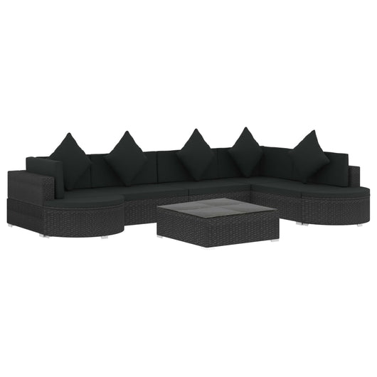 Set di mobili da giardino mobili da esterno 8 pezzi con cuscini in resina di vimini nero 02_0017762