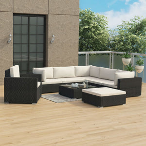 Set Divani da Giardino 8 pz con Cuscini in Polyrattan Nero 46766