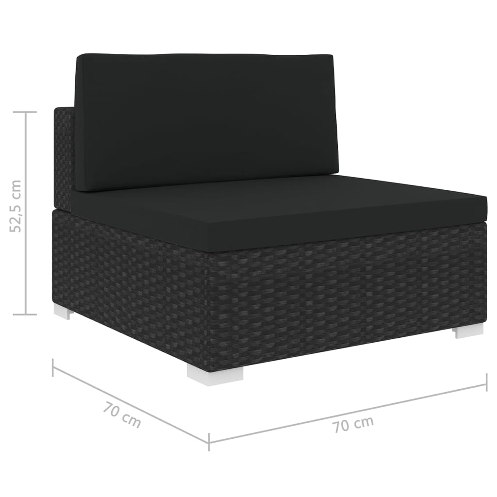 Seduta Centrale Modulare 1 pz con Cuscini in Polyrattan Nero 46796