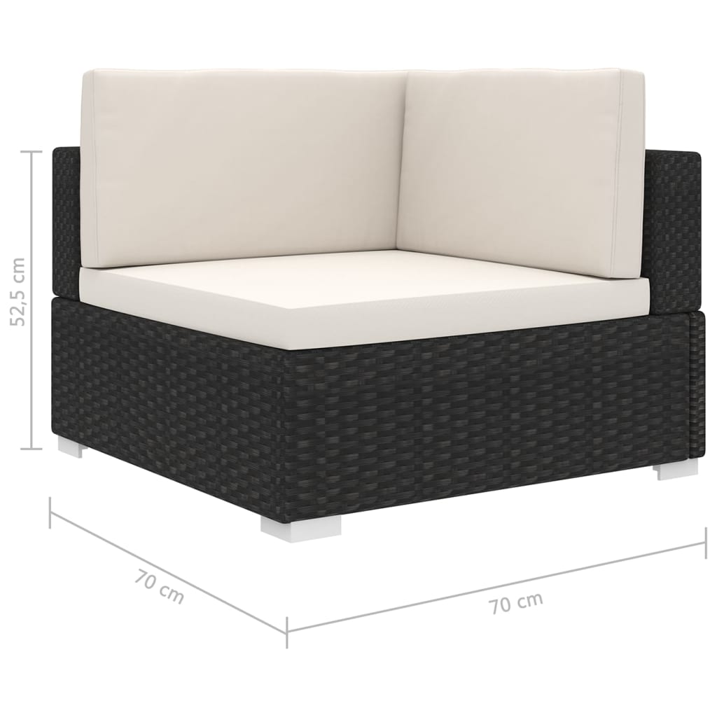 Poltrona Modulare ad Angolo 1 pz con Cuscini in Polyrattan Nero 46798