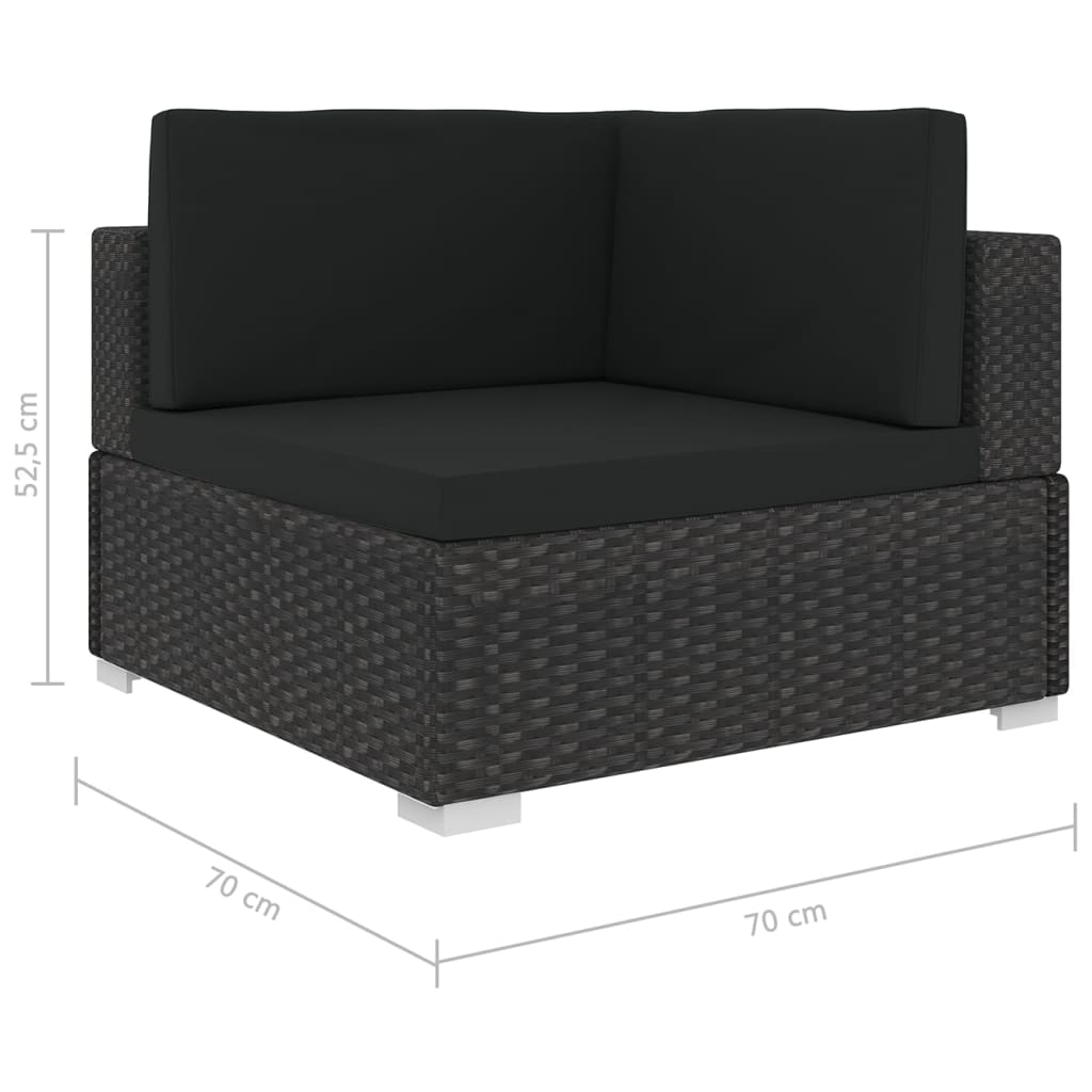 Poltrona Modulare ad Angolo 1 pz con Cuscini in Polyrattan Nero 46800