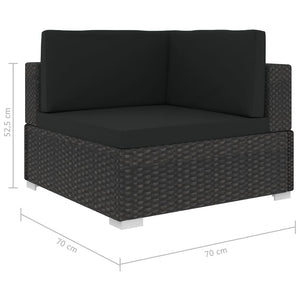 Poltrona Modulare ad Angolo 1 pz con Cuscini in Polyrattan Nero 46800