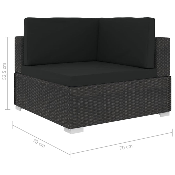 Poltrona Modulare ad Angolo 1 pz con Cuscini in Polyrattan Nero 46800