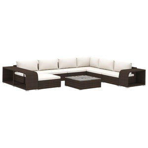 Set Divani da Giardino 10 pz con Cuscini in Polyrattan Marrone