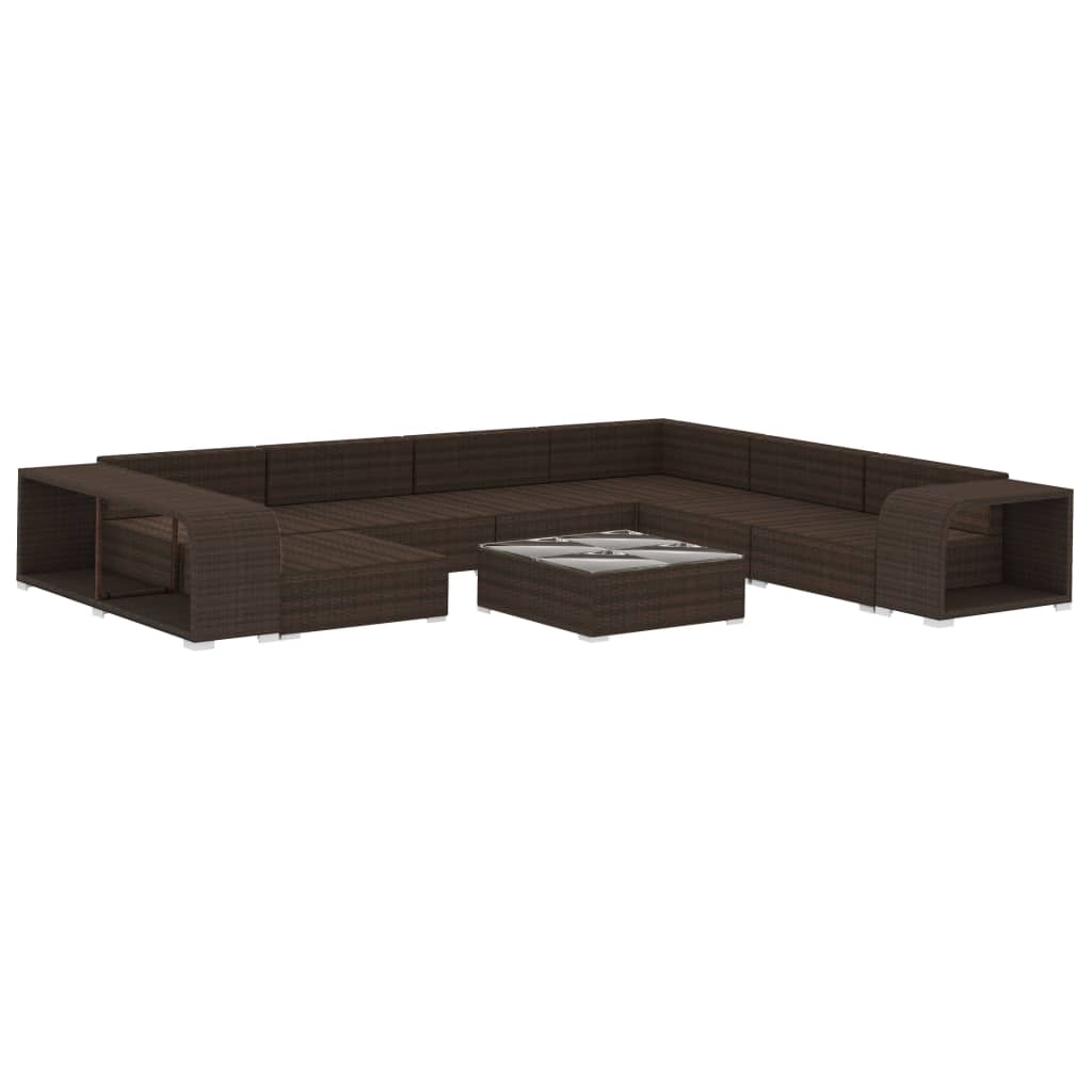 Set Divani da Giardino 10 pz con Cuscini in Polyrattan Marrone
