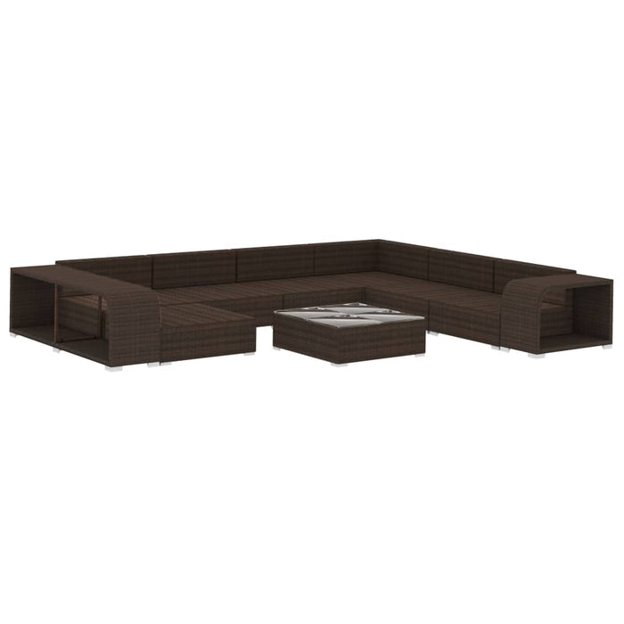 Set Divani da Giardino 10 pz con Cuscini in Polyrattan Marrone