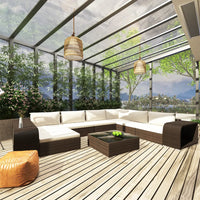 Set Divani da Giardino 10 pz con Cuscini in Polyrattan Marrone