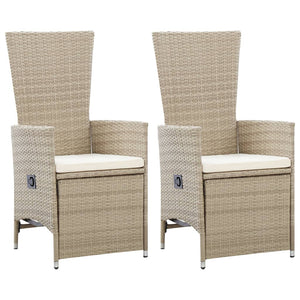 Sedie da Giardino Reclinabili 2 pz con Cuscini Polyrattan Beige cod mxl 8200