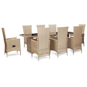 Set da Pranzo da Giardino 9 pz con Cuscini in Polyrattan Beige cod mxl 30061