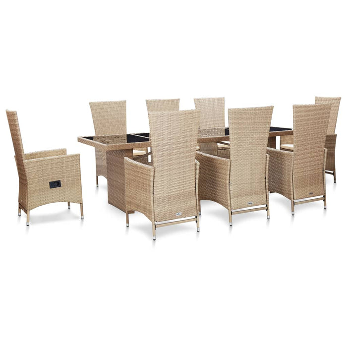 Set da Pranzo da Giardino 9 pz con Cuscini in Polyrattan Beige cod mxl 30061