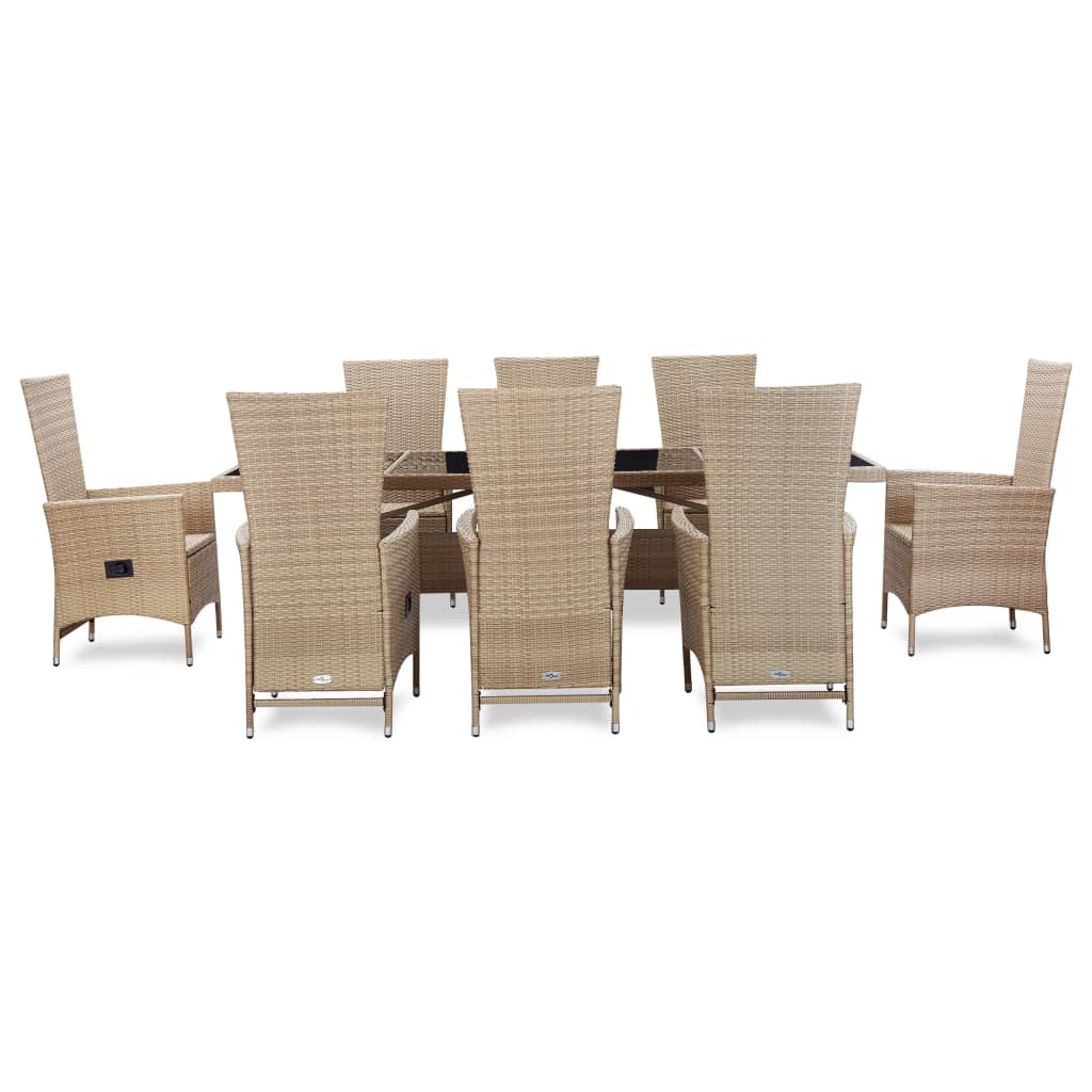 Set da Pranzo da Giardino 9 pz con Cuscini in Polyrattan Beige cod mxl 30061