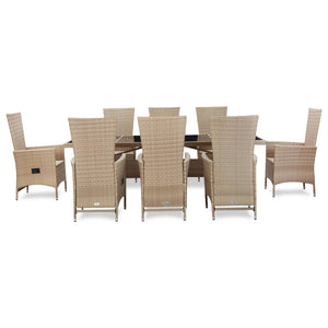 Set da Pranzo da Giardino 9 pz con Cuscini in Polyrattan Beige cod mxl 30061