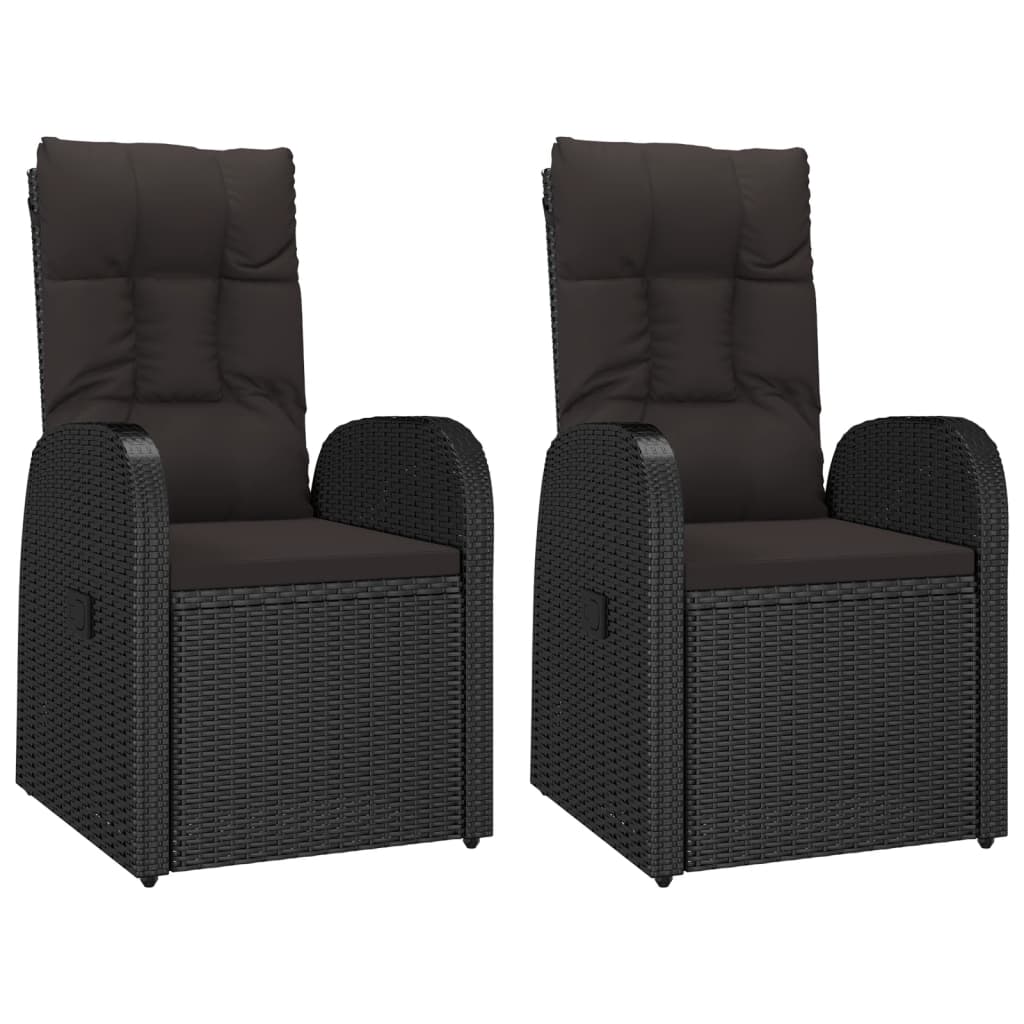 Sedie da Giardino Reclinabili 2 pz con Cuscini Polyrattan Nero cod mxl 12206
