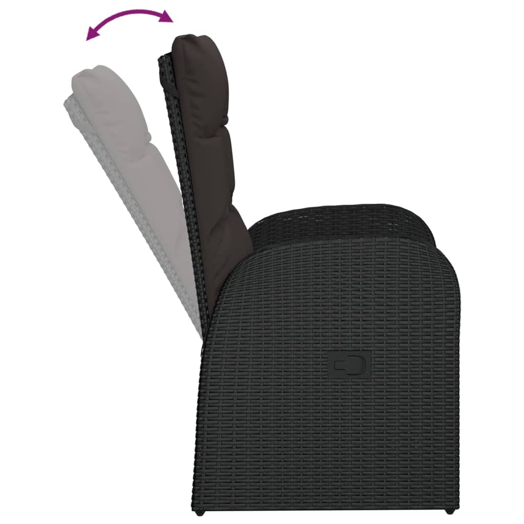 Sedie da Giardino Reclinabili 2 pz con Cuscini Polyrattan Nero cod mxl 12206