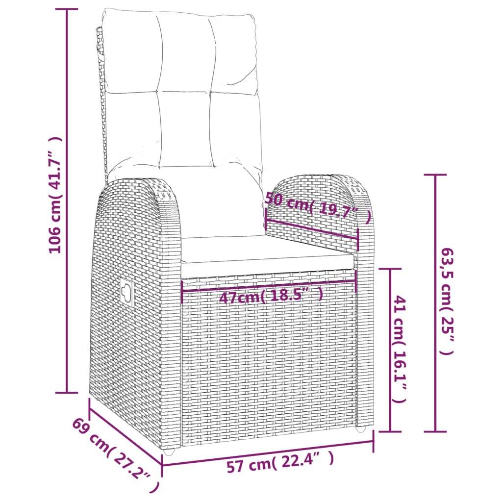 Sedie da Giardino Reclinabili 2 pz con Cuscini Polyrattan Nero cod mxl 12206