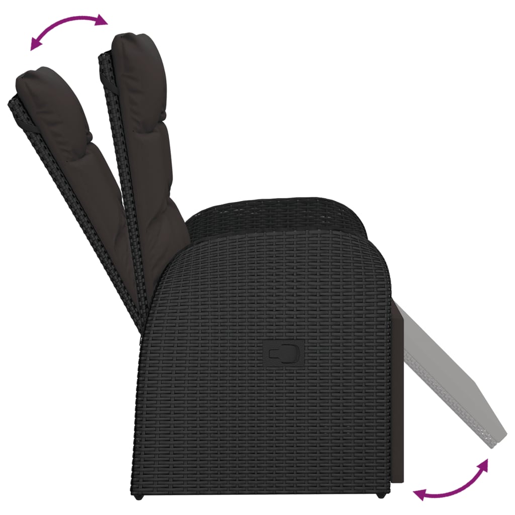 Sedia da Giardino Reclinabile con Cuscino in Polyrattan Nero