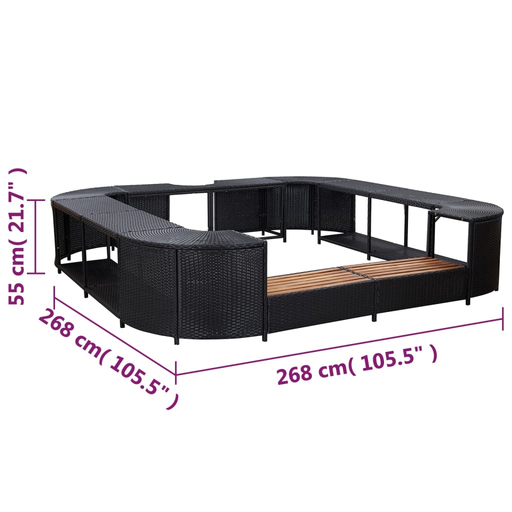 Bordo per Vasca da Spa Quadrato Nero 268x268x55 cm Polyrattan cod mxl 52550