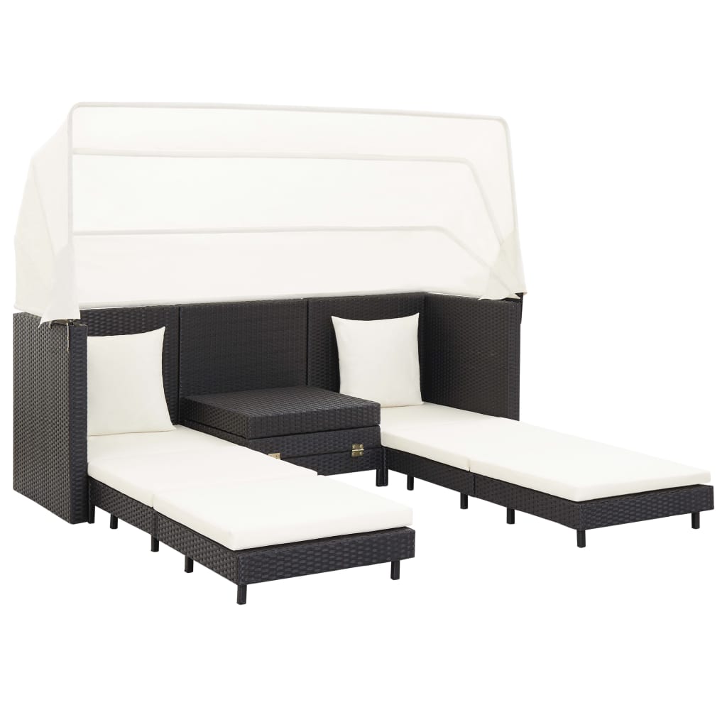 Divano Letto a 3 Posti Estendibile con Tetto Polyrattan Nero 46075
