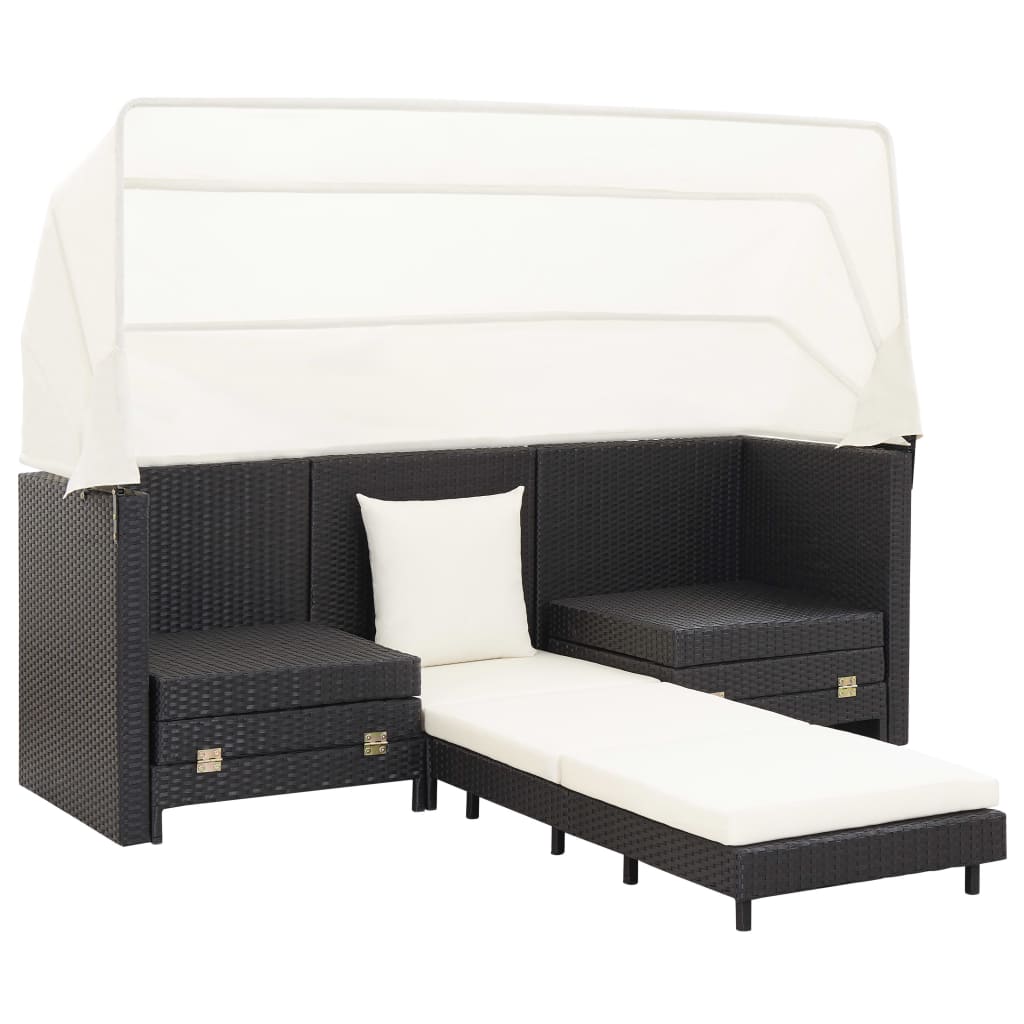 Divano Letto a 3 Posti Estendibile con Tetto Polyrattan Nero 46075