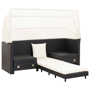 Divano Letto a 3 Posti Estendibile con Tetto Polyrattan Nero 46075