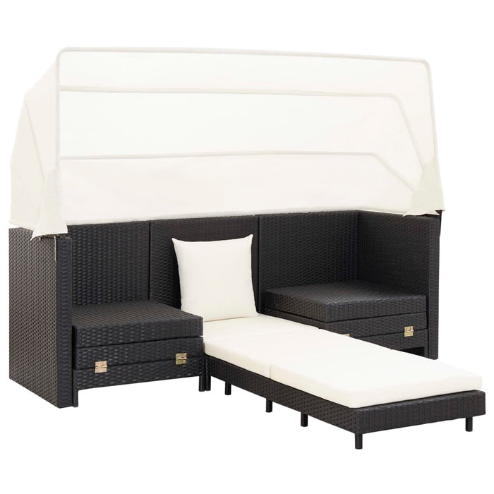 Divano Letto a 3 Posti Estendibile con Tetto Polyrattan Nero 46075