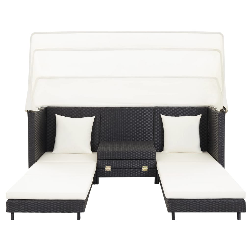 Divano Letto a 3 Posti Estendibile con Tetto Polyrattan Nero 46075