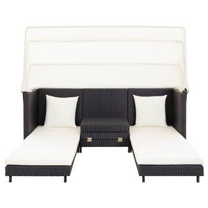 Divano Letto a 3 Posti Estendibile con Tetto Polyrattan Nero 46075